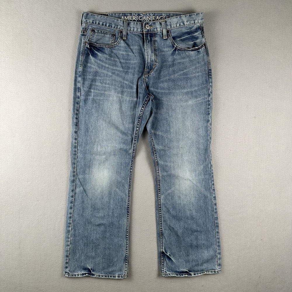 Vintage Y2K American Eagle Boot Cut Jeans Men's 34x30 Blue Denim Distressed